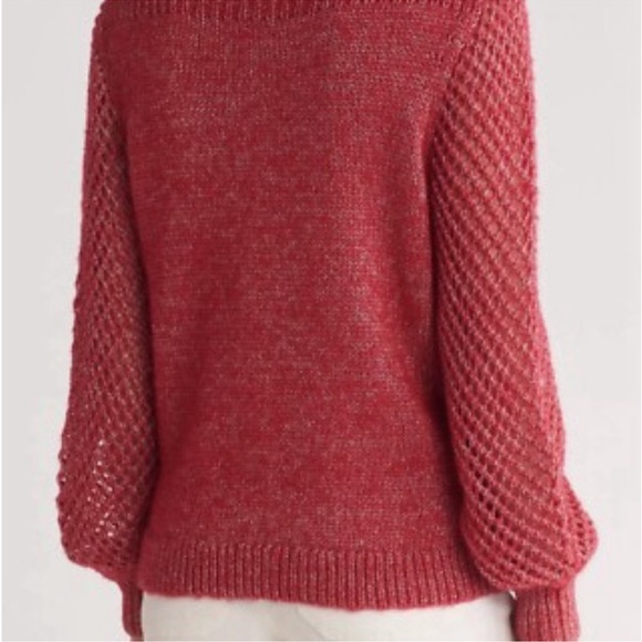 NWT Tommy Bahama Shimmer Balloon Sleeve Bateau Sweater Tango Red Metallic Wool - Picture 4 of 10